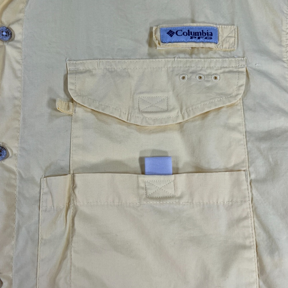 Columbia PFG Shirt Mens Large Yellow Short Sleeve Button Up Fishing Outdoor - Picture 6 of 13
